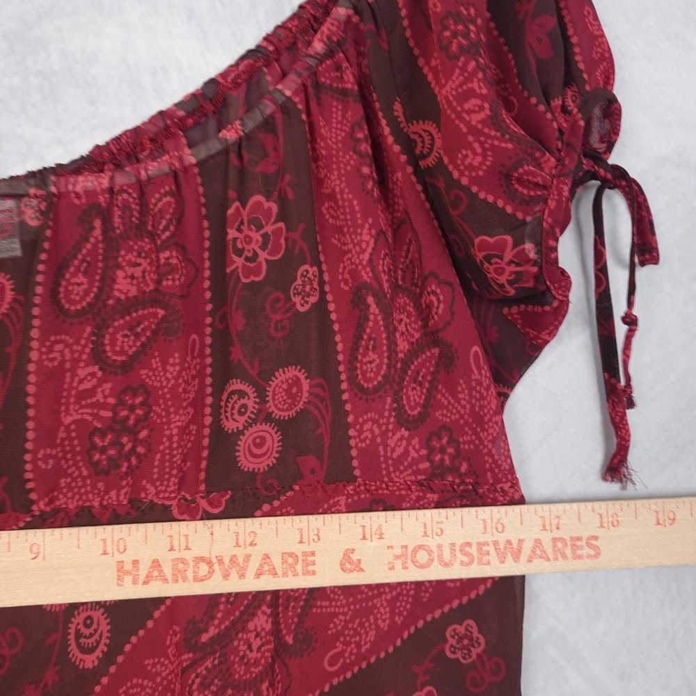 Vntg Whimsy Fairy Dress Womens Large Red Paisley Chiffon Sheer Babydoll Grunge - Picture 12 of 16